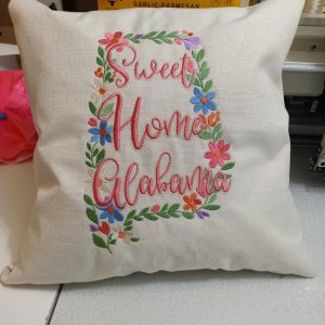 “Sweet Home Alabama” Floral Embroidered Pillow