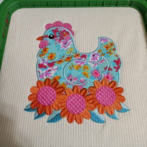 Floral Hen Applique Embroidery Design | Chicken Farmhouse Machine Embroidery File With Cut File | 5x7 and 6x10 Hoop Digital Download