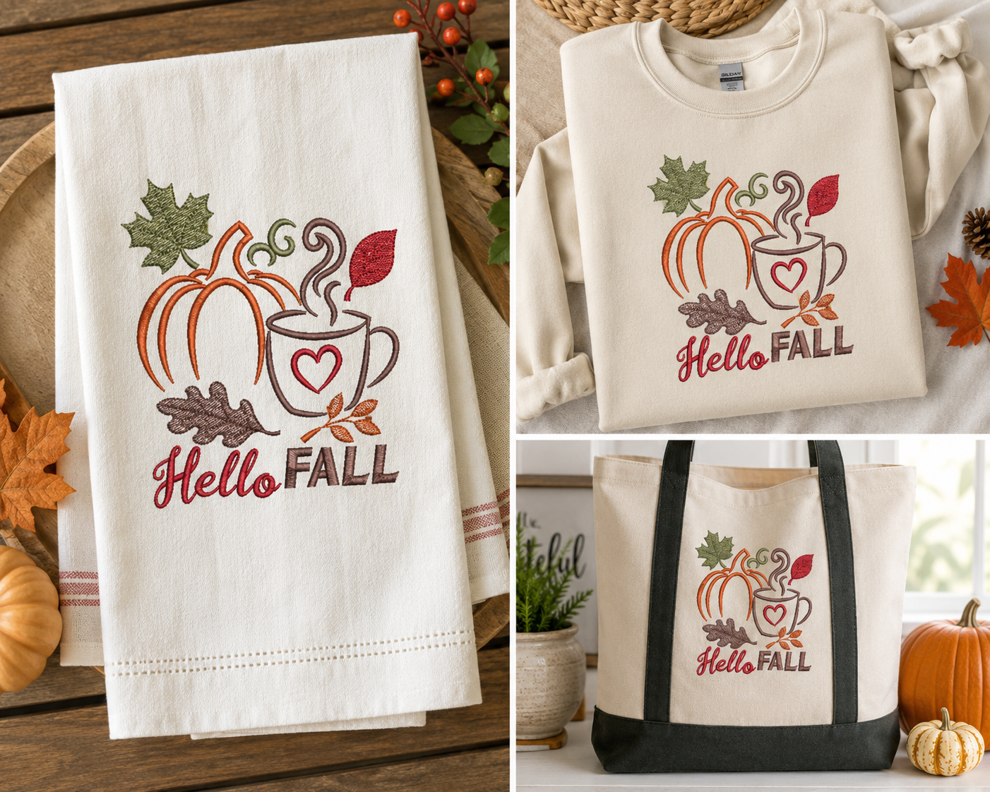 Hello Fall Pumpkin Coffee Mug Embroidery Design Bundle | Autumn Leaves Machine File (Digital Download) - Image 4