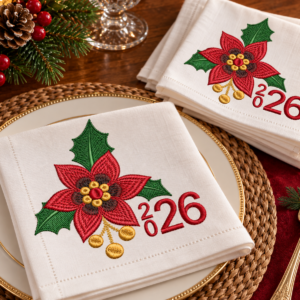 poinsettia embroidery, christmas embroidery, 2026 embroidery, holiday embroidery, christmas flower, machine embroidery, embroidery design, christmas napkin, stocking embroidery, new year 2026, holiday machine file, floral embroidery, christmas design